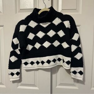 VTG Vis A Vis Honolulu Argyle Cropped Cotton Sweater Women's M 90s Ski Retro 80s